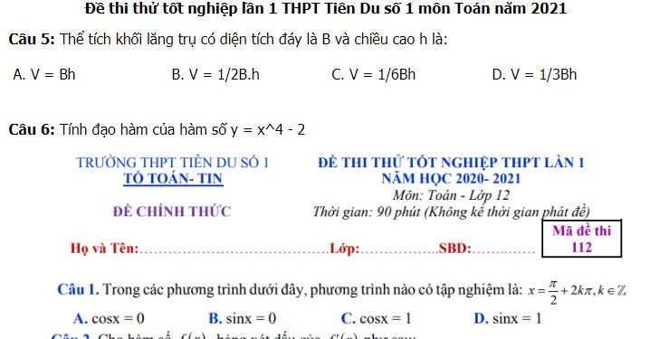 24 đề thi thử Tốt nghiệp THPT 2021 tất cả các môn mới nhất