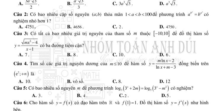 Đề thi thử môn Toán THPT quốc gia 2021 lấy 8+
