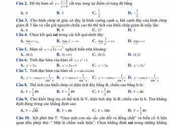 Đề thi thử tốt nghiệp THPT 2021 môn Toán  lần 1 (có đáp án)