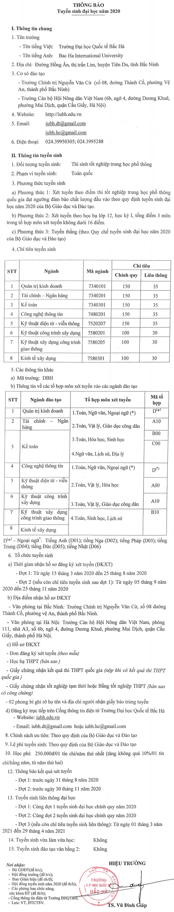 Ảnh thông báo tuyển sinh trường đại học quốc tế bắc hà