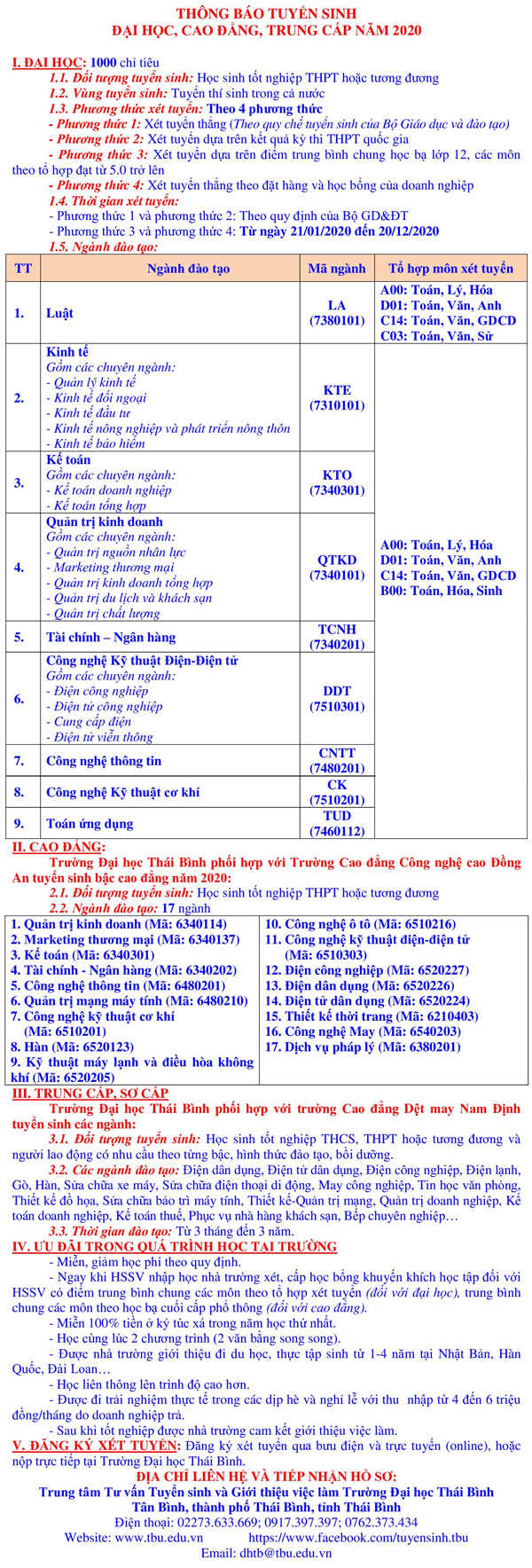 Ảnh thông tin tuyển sinh Đại học Thái Bình