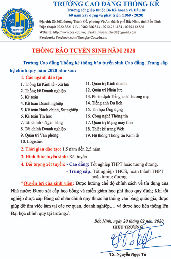 Ảnh thông tin tuyển sinh trường cao đẳng thống kê